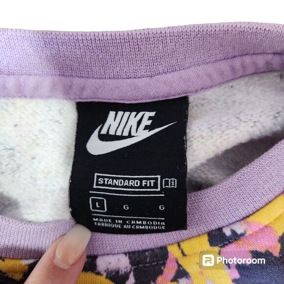 Nike Color Splatter Long Sleeved Cropped Sweater Center Metallic Swoosh SZ Large - Picture 4 of 4